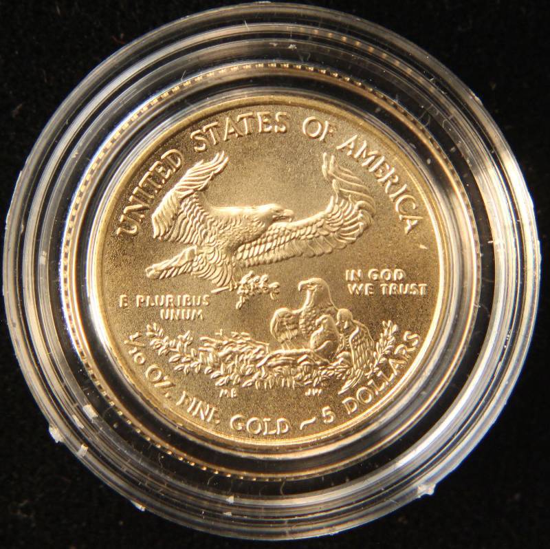 lot 03 image: 2016 $5 AMERICAN GOLD EAGLE 110TH TROY OZ. IN AIRTITE HOLDER