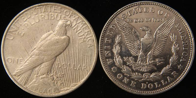 lot 44 image: 2 SILVER DOLLARS 1921-D MORGAN, 1922 PEACE