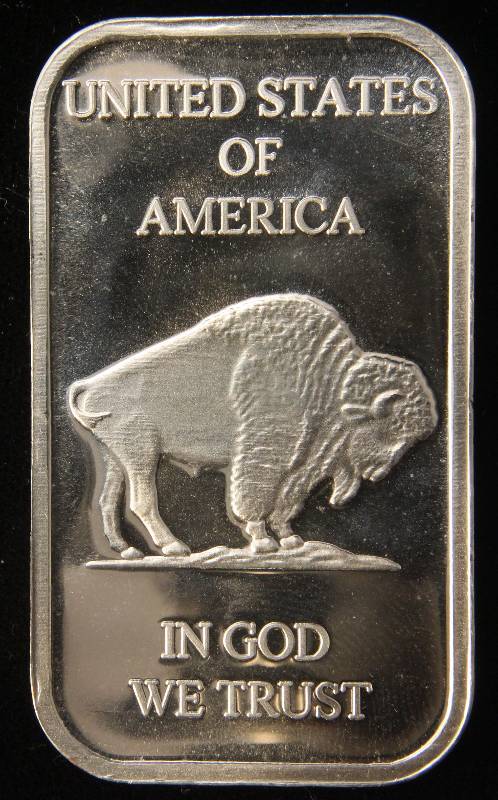 lot 46 image: 1 TROY OZ. .999 FINE SILVER BAR INDIAN BUFFALO DESIGN