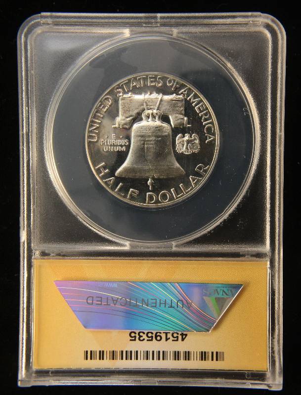 lot 58 image: 1960 PROOF FRANKLIN SILVER HALF DOLLAR PF67 ANACS
