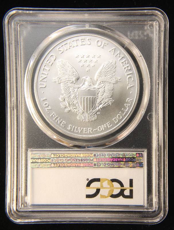 lot 66 image: 2002 AMERICAN SILVER EAGLE 1 TROY OZ. .999 FINE SILVER MS69 PCGS