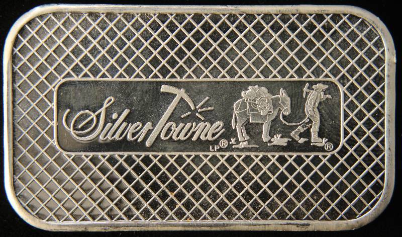 lot 69 image: 1 TROY OZ. .999 FINE SILVER BAR PROSPECTOR BY SILVERTOWNE