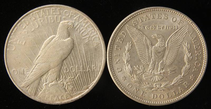 lot 75 image: 2 SILVER DOLLARS 1921 MORGAN & 1922-D PEACE