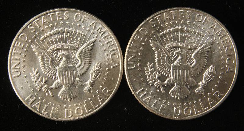 lot 78 image: 2 BU 1964 KENNEDY SILVER HALF DOLLARS