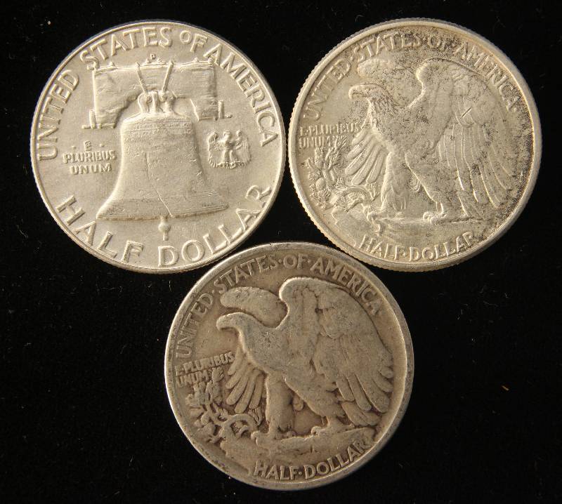 lot 82 image: 3 SILVER HALF DOLLARS 1934, 1944,1963