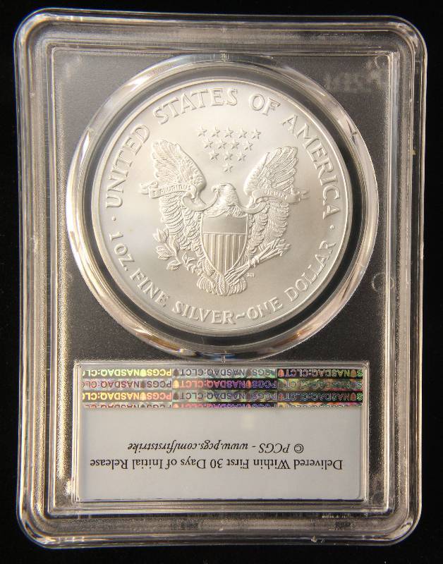 lot 85 image: 2003 AMERICAN SILVER EAGLE 1 TROY OZ. .999 FINE MS69 PCGS FIRST STRIKE