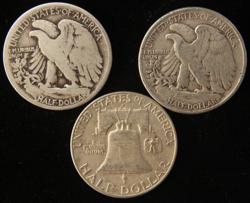 lot 89 image: 3 SILVER HALF DOLLARS 1918, 1942, 1961-D