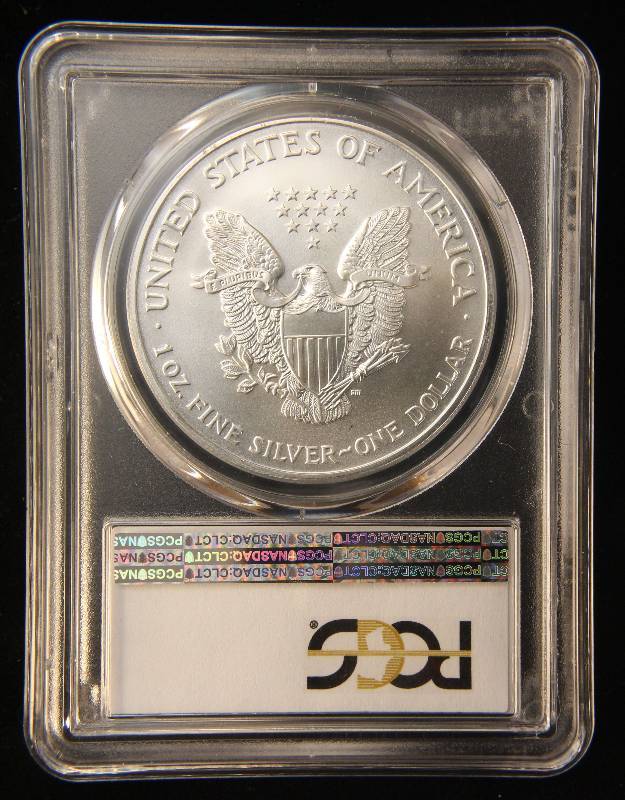 lot 92 image: 2002 AMERICAN SILVER EAGLE 1 TROY OZ. .999 FINE SILVER MS69 PCGS