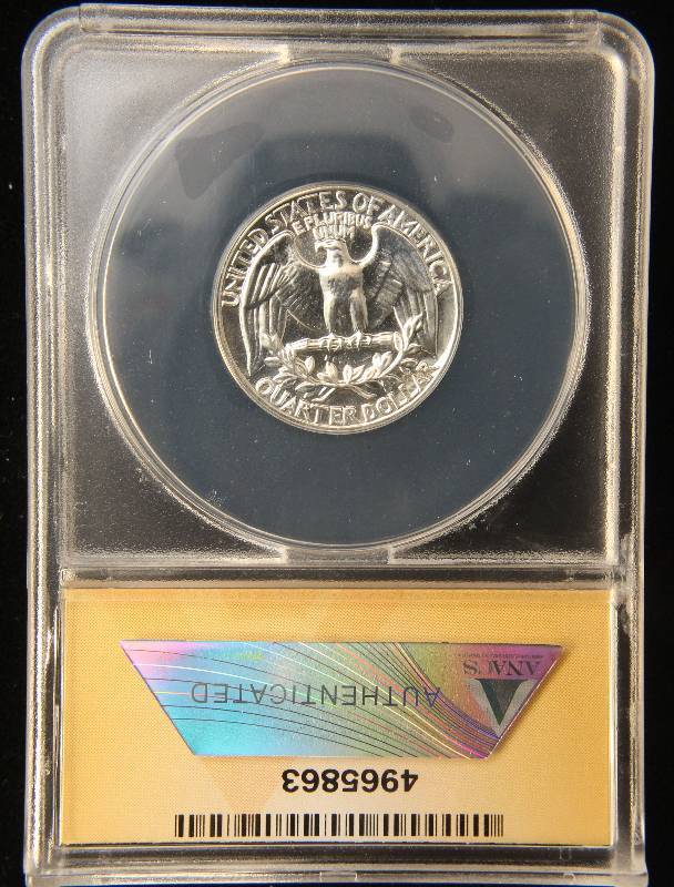 lot 99 image: 1957 PROOF WASHINGTON SILVER QUARTER PF66 ANACS
