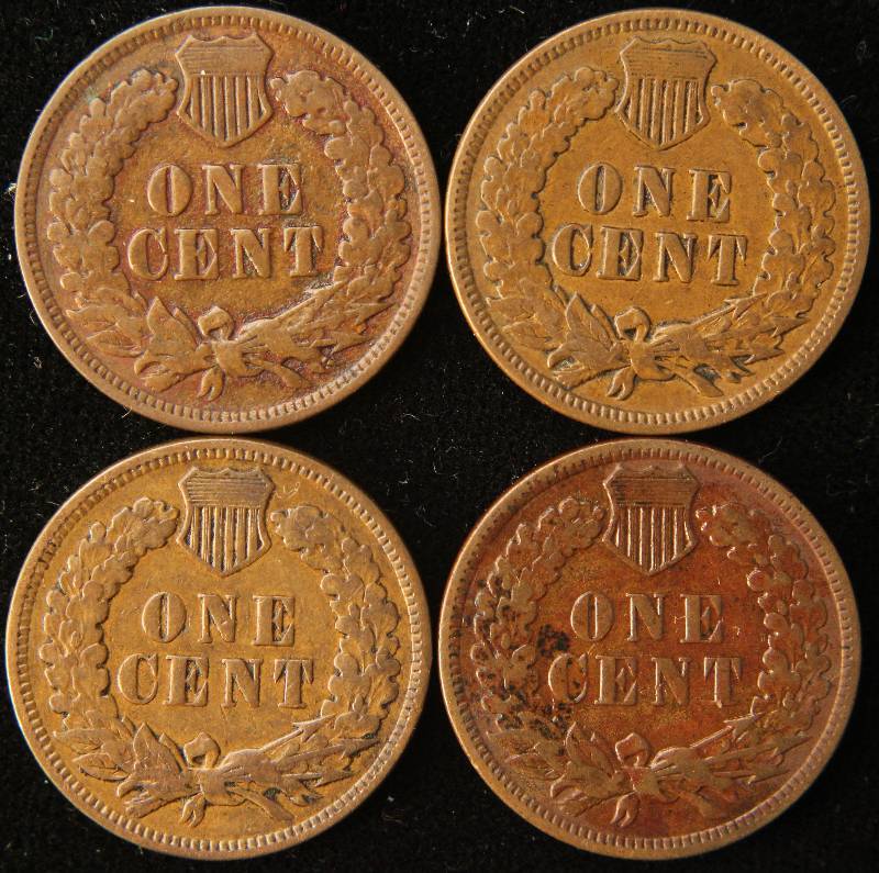lot 107 image: 4 INDIAN HEAD CENTS 1902, 1905, 1906, 1907 VG-VF