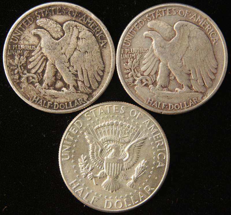 lot 109 image: 3 SILVER HALF DOLLARS 1944, 1946, 1964