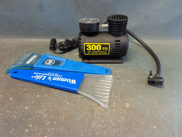 lot 60 image: Air Compressor and Ice Scrapers