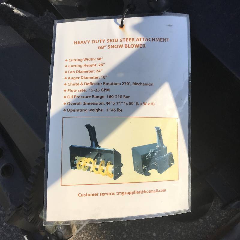 lot 11 image: Universal Mount Bobcat Skid Loader Skid Steer Heavy Duty 68 Hydraulic Snow Blower Attachment
