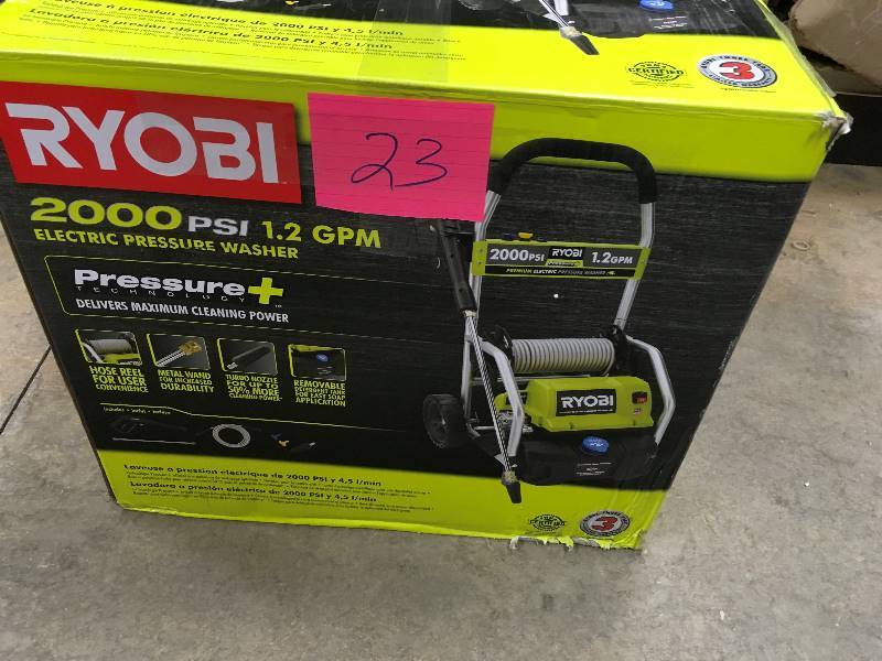 lot 23 image: Ryobi 2,000 PSI 1.2 GPM Electric Pressure Washer in working conditions