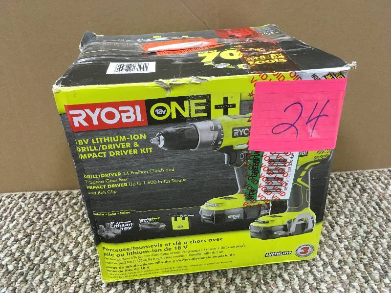 lot 24 image: Ryobi One 18 Volt Lithium-Ion DrillDriver & Impact Driver Kit in working conditions