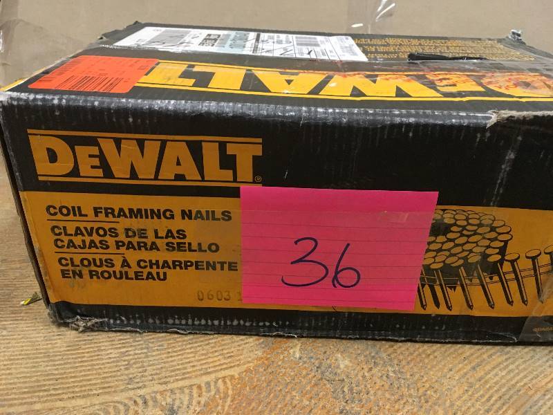 lot 36 image: DeWalt Coil Framing Nails open box never used