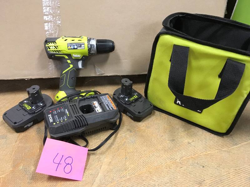 lot 48 image: Ryobi 18-Volt One Lithium 12 in. Cordless Compact DrillDriver Kit in working conditions