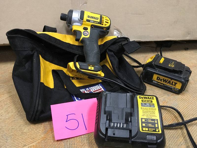 lot 51 image: DeWalt 20-Volt MAX Lithium-Ion 14 in. Cordless Impact Driver Kit in working conditions
