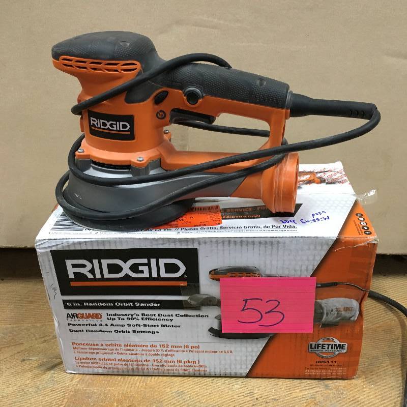 lot 53 image: Ridgid 6 in. Random Orbit Sander in working conditions