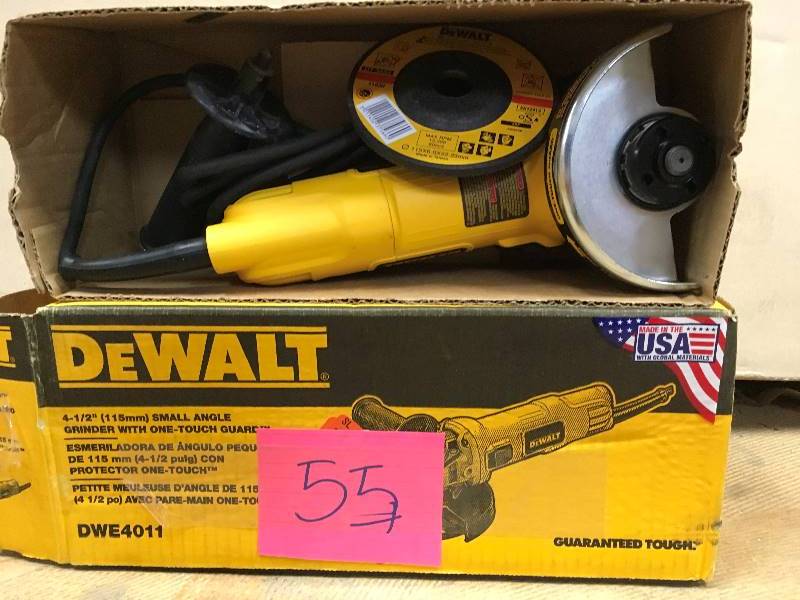 lot 55 image: DeWalt 4-12 Small Angle Grinder with One-Touch Guard in working conditions