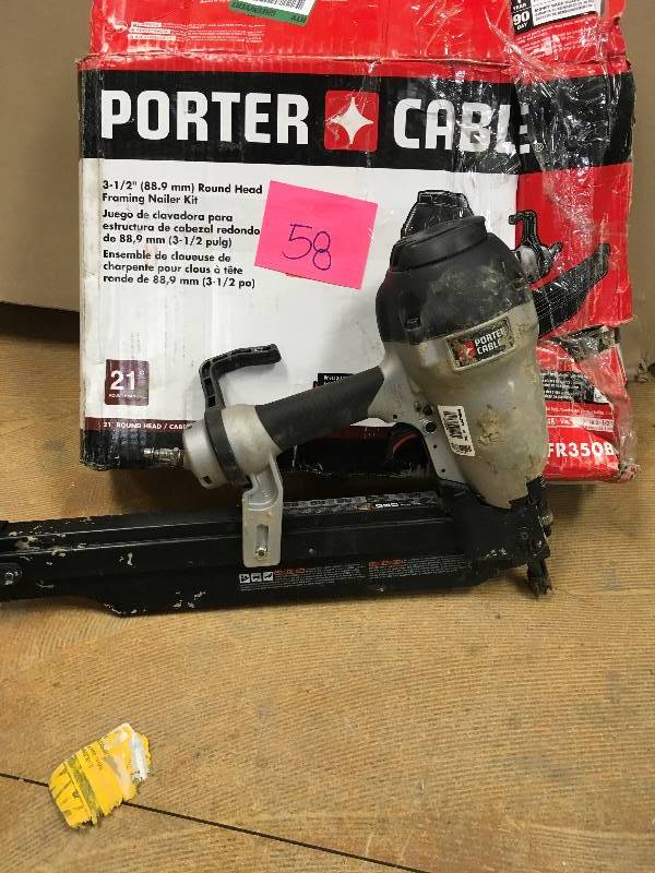 lot 58 image: Porter Cable 3-12 Round Head Framing Nailer Kit in working conditions