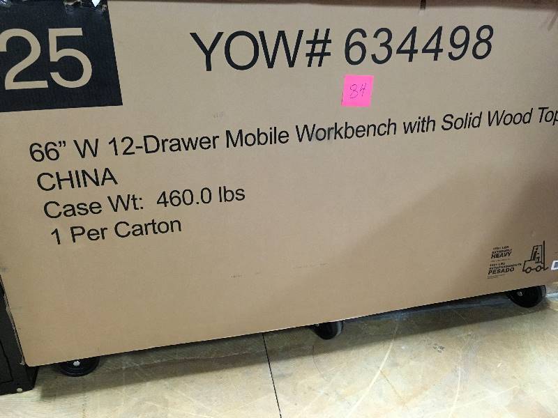 lot 84 image: Husky 66 in. W 24 in. D 12-Drawer Heavy-Duty Mobile Workbench in Black new