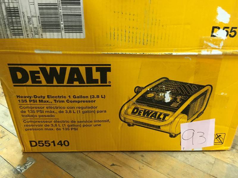 lot 93 image: Dewalt 1 Gal. Portable Electric Trim Air Compressor new