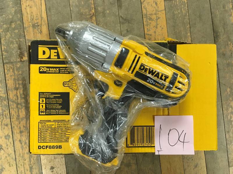 lot 104 image: Dewalt 20-Volt MAX Lithium-Ion Cordless 12 in. High Torque Impact Wrench with Detent Pin (Tool-Only) not used