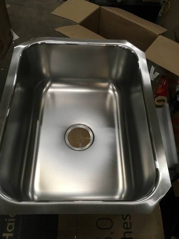 lot 16 image: Elkay Signature Plus Undermount Stainless Steel 24 in. Single Bowl Kitchen Sink open box not used