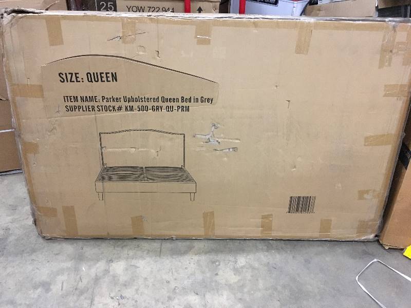 lot 34 image: Parker Upholstered Queen Bed in Grey not used
