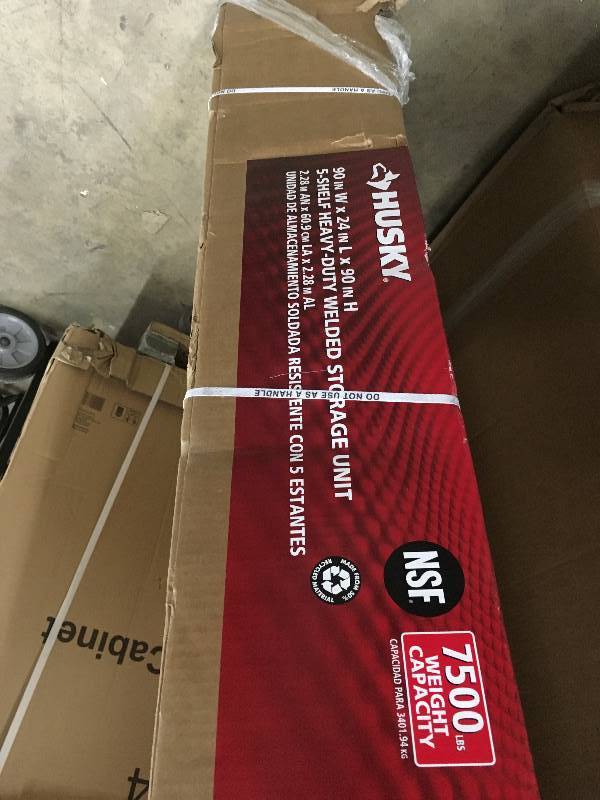 lot 46 image: Husky 90 in W x 24 in L x 90 in H, 5-Shelf Heavy-Duty Welded Storage Unit New