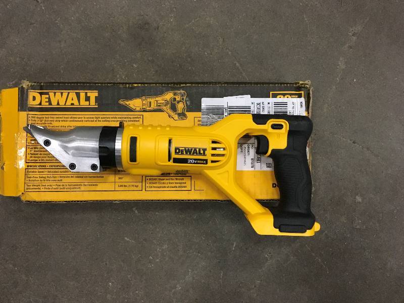 lot 58 image: DeWalt 20-Volt MAX Lithium-Ion Cordless 18-Gauge Swivel Head Shears (Tool Only) open box never used