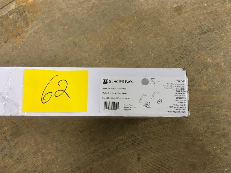 lot 62 image: Glacier Bay Market Single-Handle Pull-Down Sprayer Kitchen Faucet in Polished Chrome open box never used