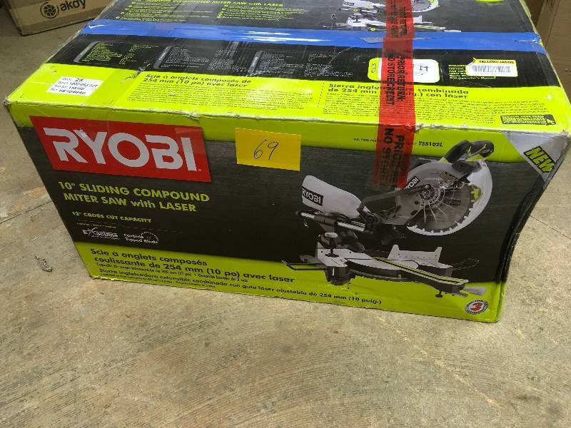 lot 69 image: Ryobi 15-Amp 10 in. Sliding Miter Saw with Laser in like New working conditions