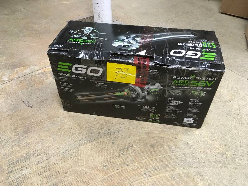 lot 78 image: EGO 110 MPH 530 CFM Variable-Speed Turbo 56-Volt Lithium-ion Cordless Electric Blower w 2.5Ah Battery and Charger Included in working conditions