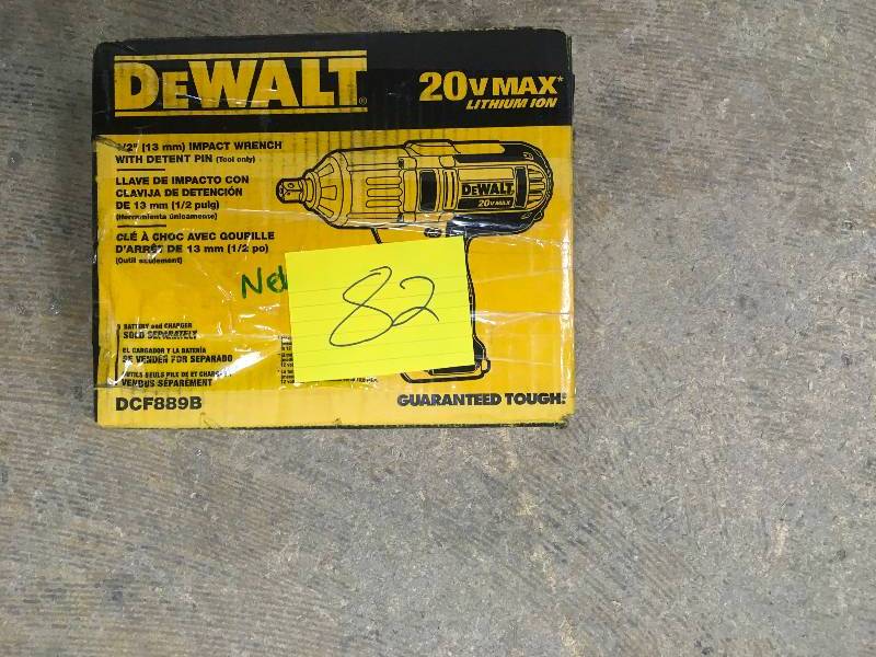lot 82 image: Dewalt 20-Volt MAX Lithium-Ion Cordless 12 in. High Torque Impact Wrench with Detent Pin (Tool-Only) not used