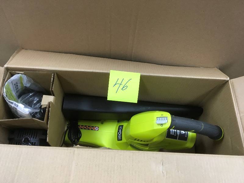 lot 46 image: Ryobi One 150 MPH 200 CFM 18 Volt Lithium-Ion Hybrid Leaf BlowerSweeper - 1.3 Ah Battery and Charger