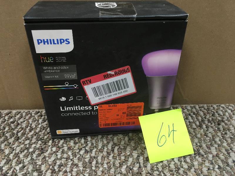 lot 64 image: Phillips Hue White and Color Ambiance A19 Starter Kit