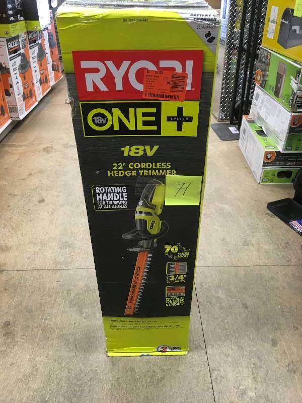 lot 71 image: Ryobi One 22 in. 18 Volt Lithium-Ion Cordless Hedge Trimmer - Battery and Charger NOT included
