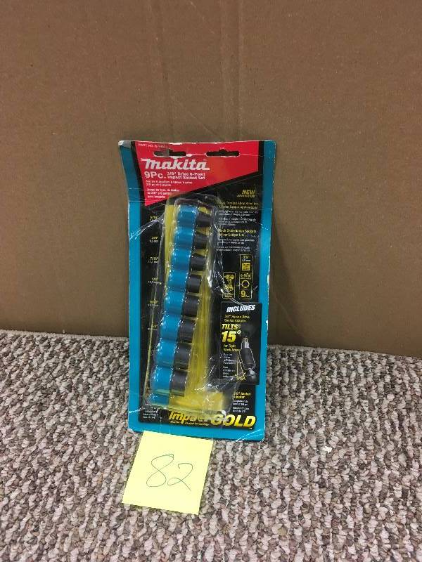 lot 82 image: Makita 9 Piece 38 Drive 6-Point Impact Socket Set