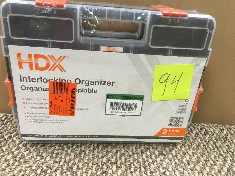 lot 94 image: HDX 15-Compartment Interlocking Small Parts Organizer in Black