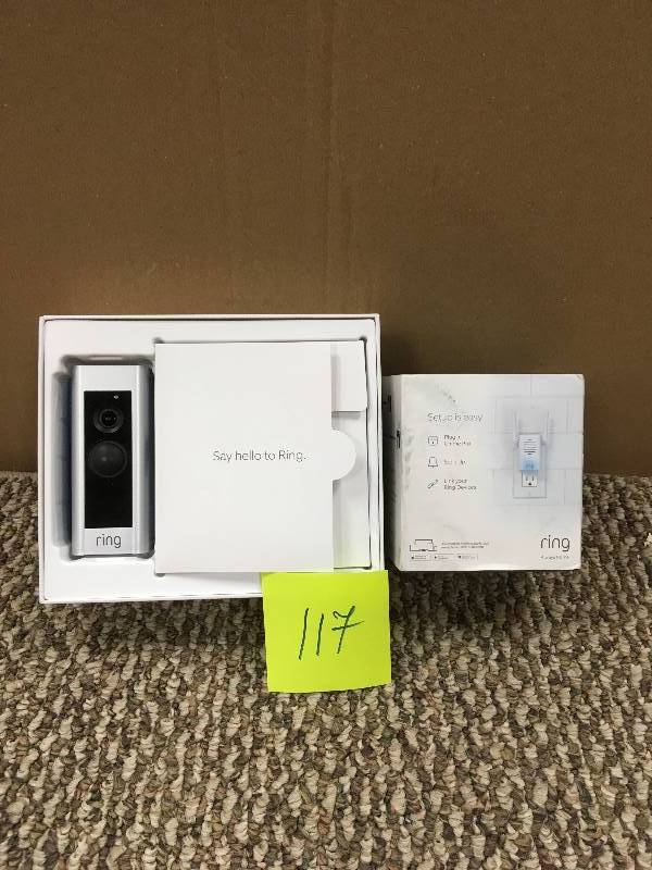 lot 117 image: Ring White Wireless Doorbell Chime Extender & Ring Video Doorbell Pro
