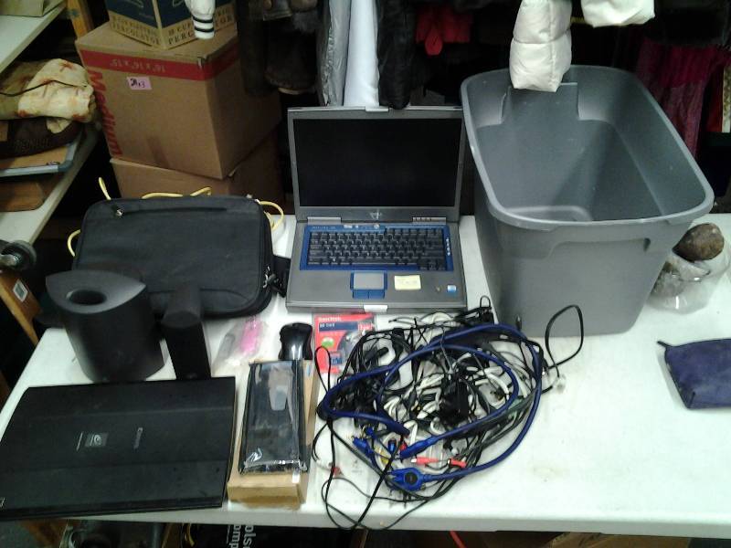lot 18 image: Lot Of Computer Related Wireless Mouse, Computer Speakers, Scanner, HP Laptop (needs repair)