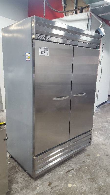 lot 123 image: Beverage Air Two Door R Series  Stainless Steel Refrigerator on Castors