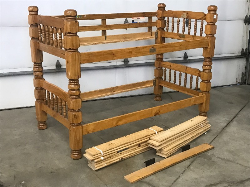 lot 14 image: Single-Sized Wooden Bunk Bed---Appe...