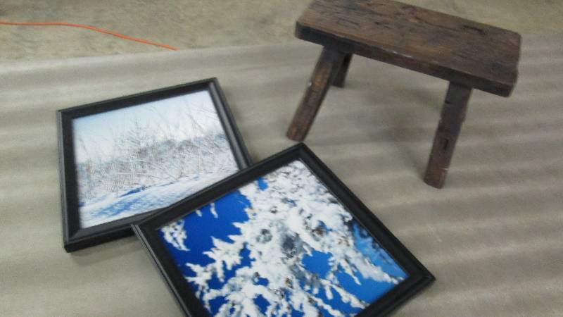 2 Winter Scenes, Small Stool...