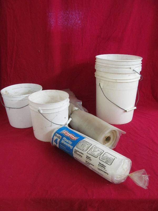 lot 9 image: plastic  sheeting, plastic buckets