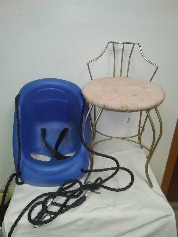 lot 23 image: Vintage Dressing Stool and toddler tree swing