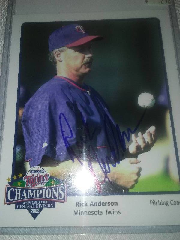 lot 113 image: 2 Twins autographed Cards, Rick Anderson and AJ Pierzyaski.