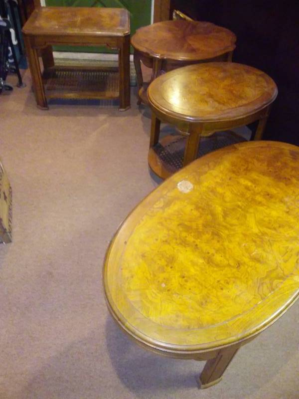 lot 86 image: 4 Wood Tables with Cane Accents.